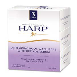 Mansure & Prettyman's HARP HARP Anti-Aging Body Wash Bar With Retinol Serum + Niacinamide, Vitamin E, Hyaluronic Acid. 100% Syndet Base. Soap/Lye-Free and Fragrance Free (3-Pack, Anti-Aging Serum)