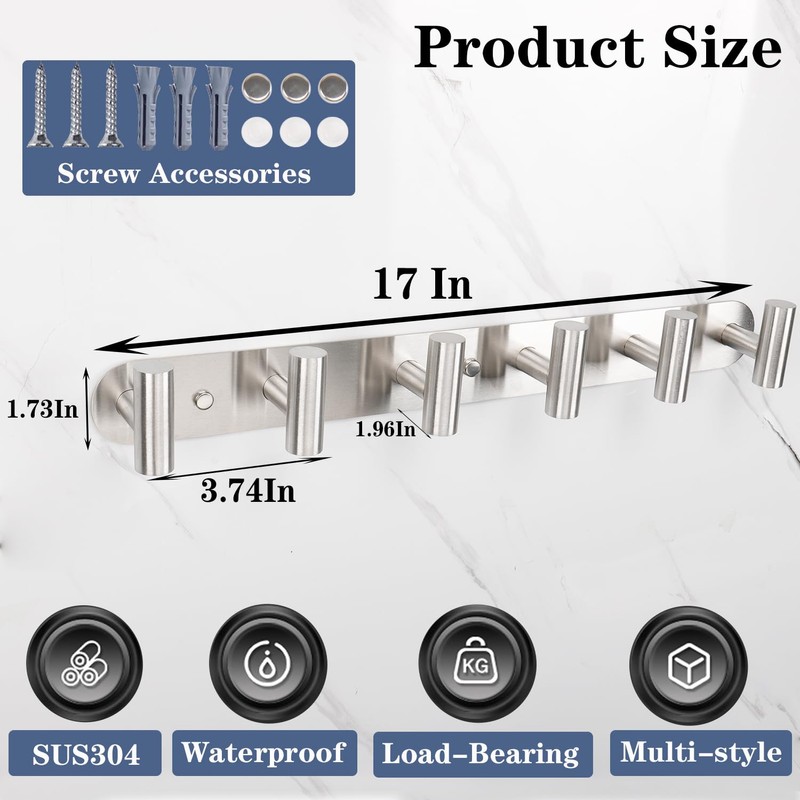 Vanloory Coat Hook Rack, Wall Mounted Coat Rack with 6