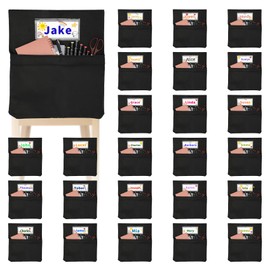 NURATIT Chair Pockets for Classroom, 20 x 17 Inch Extra Large Seat Sacks with Name Tags, Heavy-Duty Oxford Fabric Chair Organizers for School, Home, Office – Black (24 PCS)