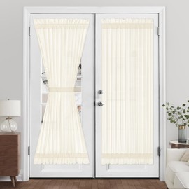 HOMEIDEAS Non-See-Through French Door Curtains Set of 2 for Front Door, Light Filtering Privacy Semi Sheer Window Curtains with Rod Pocket and Tie Back, Cream Yellow, 54W X 72L Inch