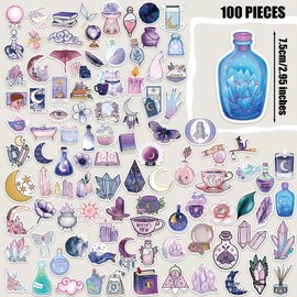 100pcs Midnight Magic Moon Stickers, Funny Aesthetic Stickers Fantasy Celestial Book Stickers Decal for Water Bottles Witchy Sticker for Laptop Scrapbooks Guitars Luggage Phone Decorations