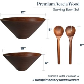 The Fine Living Co. Wooden Bowls Set with Wooden Spoons, Acacia Wood Soup Bowls