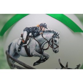 H043 Hand-made Christmas Ornament horse - gray fox hunter jumping and hound