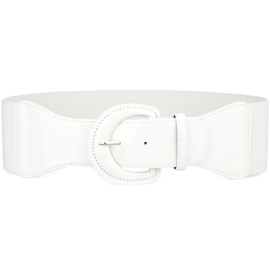 JasGood Women's Stretchy Belt for Dress, Vintage Wide Elastic Waist Belt, Fashion Waist Waistband, 1 white