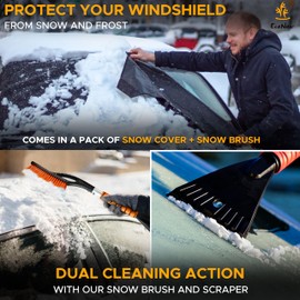 EcoNour Car Windshield Cover for Ice and Snow (69"x42") | Snow Brush and Ice Scrapers for Car (1 Pack) with Scratch Free Bristle Head | Winter Car Kit for Cars, Trucks, SUVs