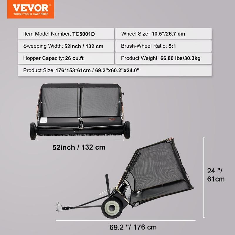 VEVOR Tow Behind Lawn Sweeper, Pull Behind Lawn Sweeper 50",