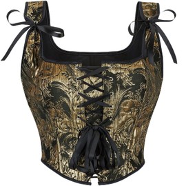 SHYMMUO Black Gold Corset Top for Women Vintage Bustier Renaissance Lace Up Crop Top Fairycore Cottagecore Corset Vest for Party Cosplay Outfit S