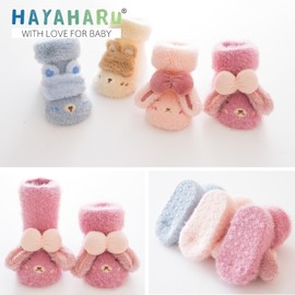 HAYAHARU Baby Socks, Thick, Winter, Baby Socks, Boys and Girls, Cotton, Soft, Newborn Socks, Comfortable, Cute, Set of 3 Pairs, F