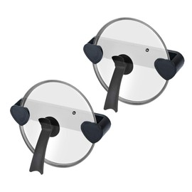 xyuayamz Lid Holder Kitchen, Pot Lid Holder Wall, Pot Lid Organiser No Drilling, Adjustable Pot Lid Holder for Storage, Pot Pan Lid, Chopping Board, Plate, ABS, Black, Pack of 2