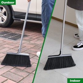 Indoor/Outdoor Broom for Floor Cleaning with 58 inch Long Handle, Angle Brooms Heavy Duty for Home Garage Kitchen Office Courtyard Lobby Lawn Concrete (Gray)
