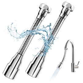 QINGHEC Pack of 2 Flexible Tap Extensions, 360° Rotating Tap Attachment Extension, Multifunctional Tap Extender, Stainless Steel for Kitchen and Bathroom, 20 cm