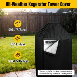 MRbrew Kegerator cover, Waterproof Kegerator Beer Tower Cover 420D Silver-Coated Oxford Fabric Single/Double Tap Draft Beer Tower Cover with hook-and-loop & Drawstring fit Outdoor or Indoor Dustproof