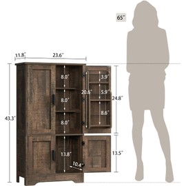usikey Storage Cabinet with 4 Doors, 43.3" H Farmhouse Kitchen Cabinet with 6 Door Shelves, Kitchen Storage Cabinets with Adjustable Shelves, for Living Room, Antique Oak