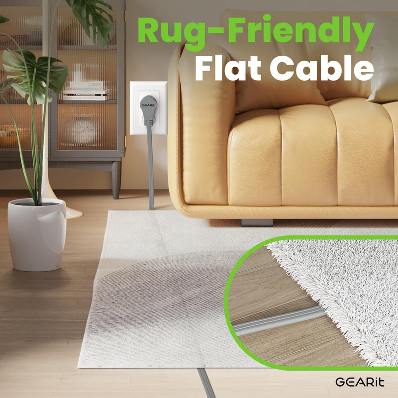 GEARit 360 Rotating Flat Plug Extension Cord with 3 Outlets