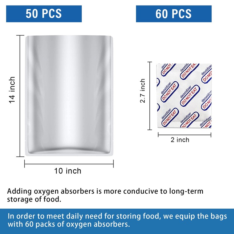 50 Pack 1 Gallon Mylar Bags for Food Storage with