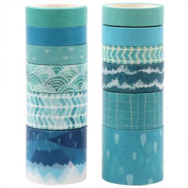 CCINEE 12 Rolls Washi Tape Set,Blue Decorative Masking Tape Assortment for Planner Bullet Journal Scrapbooking Craft Supply