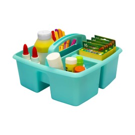 Storex 3-Compartment Small Caddy – Multipurpose Classroom Organizer with Handle, Aquamarine, 6-Pack (00952A06C)