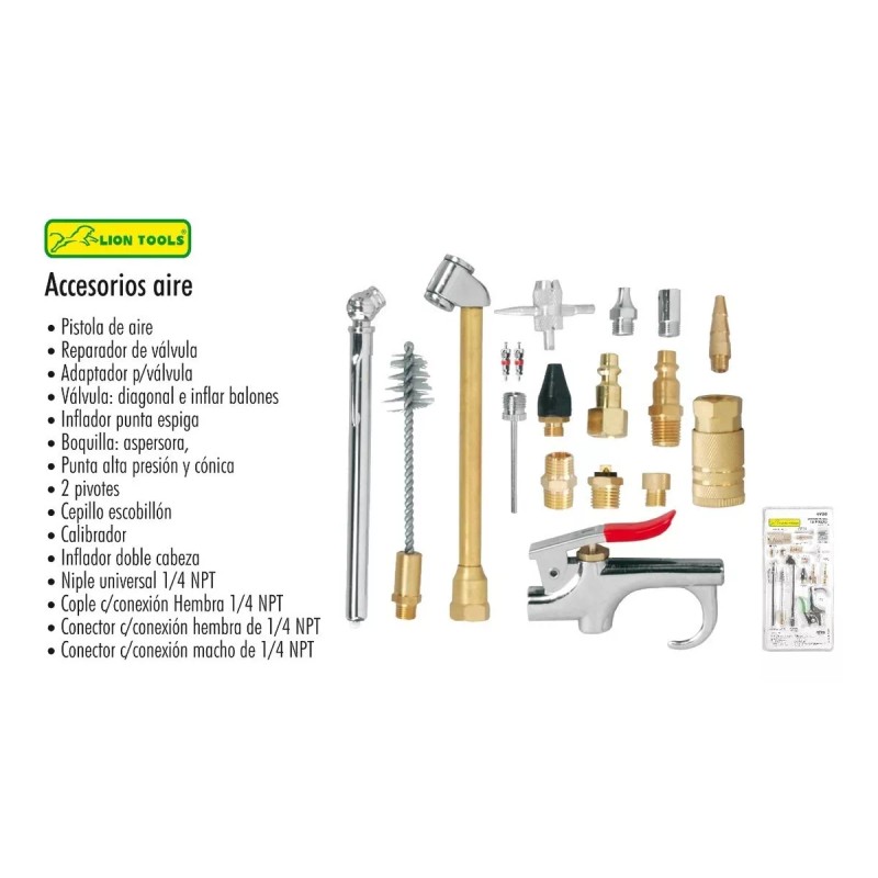 Lion Tools Accesorios Aire Neumatico Compresor Taller Juego 18 Pzs