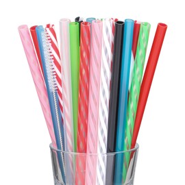 Dakoufish Reusable Plastic Replacement Straws for Short 8 oz 10 oz Jars Tumblers,7 Inch 22 Pack Straws with Cleaning Brush,Dishwasher Safe,BPA Free,Reusable only(7inch, Mix Color)