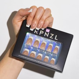 RPNZL Uñas postizas a presión - Marfil | Punta francesa, uñas postizas cuadradas medianas con acabado UV, calidad de salón | Kit de 32 uñas, 16 tamaño