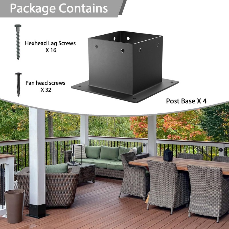 4x4 Stainless Steel Deck Post Base 4pcs | Internal 3.5"X3.5"|