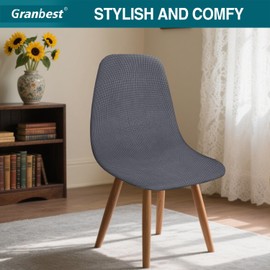 Granbest Jacquard Thickened Elastic Dining Chair Covers, Low Back Chair Slipcovers for Hotel, Banquet, Wedding, Party Decoration (Set of 4, Checks Gray)