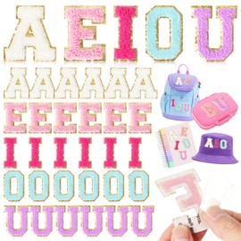 Chenille Letters Patches Self-Adhesive for Clothing: NICEVINYL 30pcs Multicolor Vowel Letters Patches Sew on for Fabric - Fuzzy A-E-I-O-U Varsity Letter Stickers for Backpacks Trucker Hats Makeup Bags