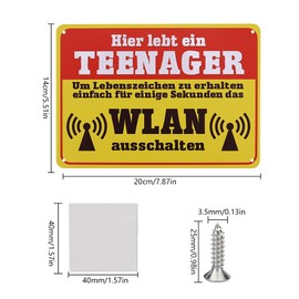 JPGhaha Door Sign Teenager Tin Sign 14 x 20 cm Metal Teenager's Room Gift Idea Christmas Decoration Tin Sign for Teenagers - WLAN Caution Teenager Sign