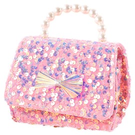 Anopo Toddler Purse Sequins Crossbody Bag Pearl Top Handle Glitter Bow Little Girls Wallet Handbag Kids Accessories Gifts Pink