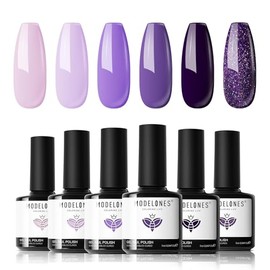 modelones- Juego de esmaltes de uñas en gel morados, 6 colores, esmaltes de uñas en gel morados con purpurina, esmaltes de uñas Soak Off 2024 Verano  