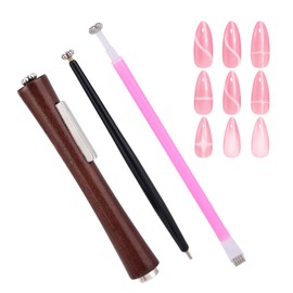 3pcs Cat Eye Nail Magnet Tool Set, 3-in-1 Wooden Handle Cat Eye Gel Design Nail Art Polish Magnet Stick with 2 Magnetic Pens Practical Manicure Tool Set for Home Salon Studio Use