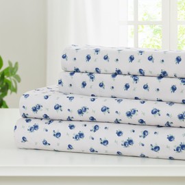 Modern Threads Silky Soft Microfiber and Wrinkle Free Sheets - Luxurious Microfiber Bed Sheets Includes Flat Sheet, Fitted Sheet with Deep Pockets, & Pillowcases Sweet Rose Blue, Full