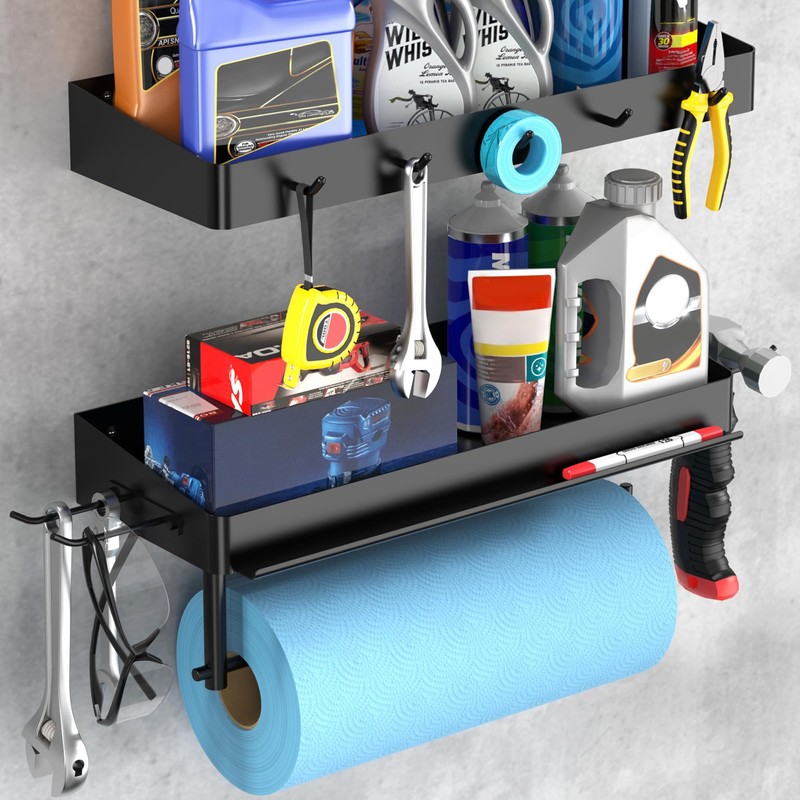 ZUNTO Garage Paper Towel Holder with 2 Shelves, Black Paper
