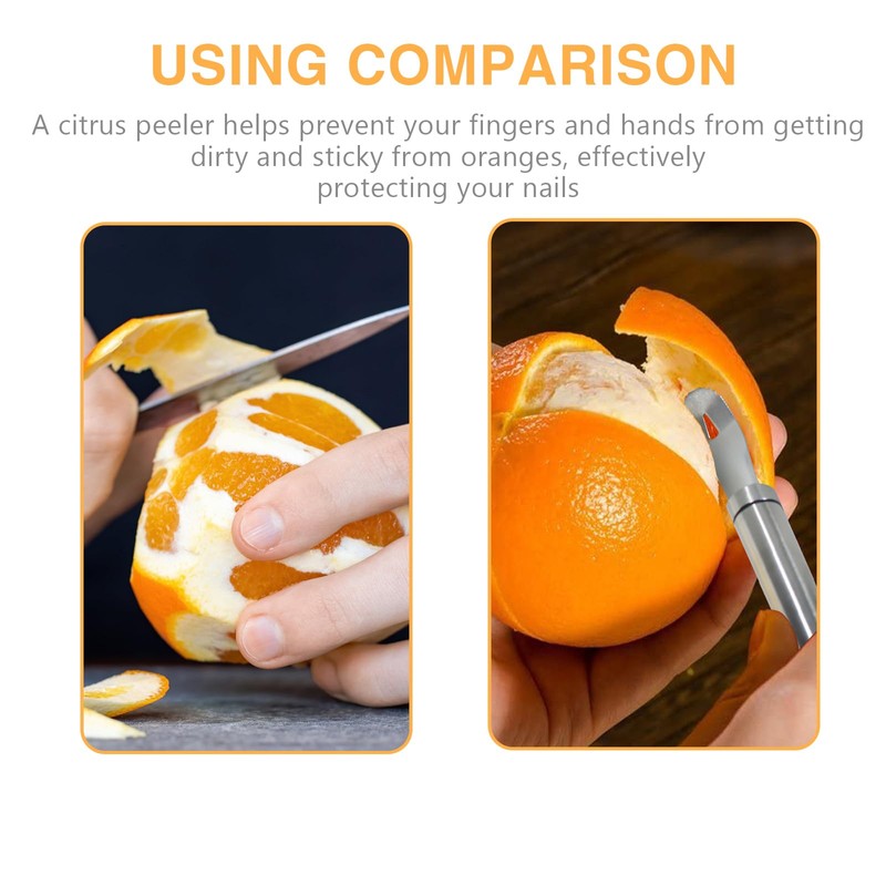 Stainless Steel Orange Peeler, Long Handle Orange Citrus Peeler Tool