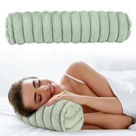 Beatvive Round Cervical Roll Cylinder Bolster Pillow, Cervical Neck Roll Sponge Pillow, Faux Fur Cylinder Pillows, Neck Pillow for Sleeping for Head, Neck, Back, and Legs (Green)