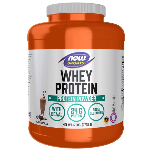 NOW Sports Nutrition, Whey Protein, 24 g With BCAAs, Creamy Chocolate Powder, 6-Pound