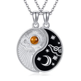 URONE Yin Yang Necklace Sterling Silver Yin Yang Sun Moon Pendant Necklace Matching Couples Friendship Necklace Jewellery for Women Men