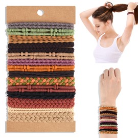 NEBURORA 28 Pcs Boho Hair Ties Braided Elastic Bracelets Hair Ties Ponytail Holders for Women and Girls with Thick or Thin Hair 6 Styles Multicolor