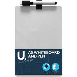 A5 Whiteboard & Pen - with Magnetic Fixing Strips | Small Mini Dry Wipe Board for Work Notes | Portable Magnetic Whiteboard Wall Board for Kids