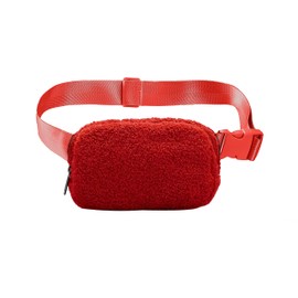 Athletica Everywhere - Riñonera de forro polar para mujer, bonita mochila de cintura de cadera para todas partes, hebilla dorada, Forro polar rojo.