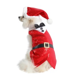 Mogoko Dog Cat Christmas Costume Sequin Dog Tuxedo Pet Clothes, Funny Pet Cosplay Costumes Suit with Santa Cap, Puppy Hoodies Outfits Warm Coat Animal Festival Apparel Clothes (XL Size)