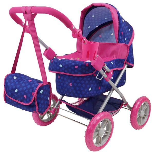 509 Crew 509 Unicorn Doll Pram - Kids Pretend Play, Large Wheels, Retractable Canopy, Cup Holder & Carry Bag, Ages 3+ (T724029),Pink