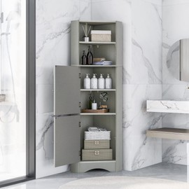 Royard Oaktree Tall Corner Freestanding Bathroom Cabinet With 2 Doors and Adjustable Shelves - Modern Multi-Functional Storage for Living Room Kitchen Small Space, Gray