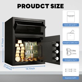 ANXINWEI 3.0 Cuft Depository Safe for Business, Cash Drop Safe with Anti-Fishing Slot, Digital Keypad, Emergency Key, Smart Alarm, Heavy Duty Money Safe for Office Home Store