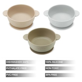 PandaEar 3 Pack Baby Bowls with Suction| Stay Put Silicone Food Bowl for Babies Kids Toddlers Infants| Food Grade Soft Safe BPA-Free Silicone (Brown Grey Tan)