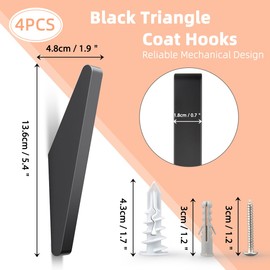 GUWINA Metal Coat Hooks Wall Mounted Black, Solid Triangle Shape, 2-Pack