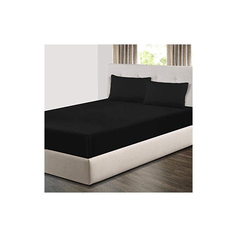 Pyrhan Ltd Polycotton Black Double Fitted Sheet 26cm Drop(140cmx190cm)