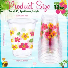Yaomiao 50 Pieces Aloha Plastic Cups 12 Oz Bulk Tropical Flower Clear Disposable Cups Daisy Hawaiian Drinking Beverage Supplies for Summer Luau Aloha Birthday Baby Shower Party Decoration