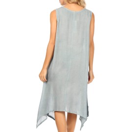 Sakkas UD46 - Tinna Women's Casual Sleeveless Tank Flare Midi Boho Print Dress Cover-up - UD46-2801-Grey - OS