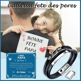 Gkmamrg Father's Day Gift - Bracelet Engraved "Jet'aime" Gift for Dad Christmas 21cm Leather, Leather